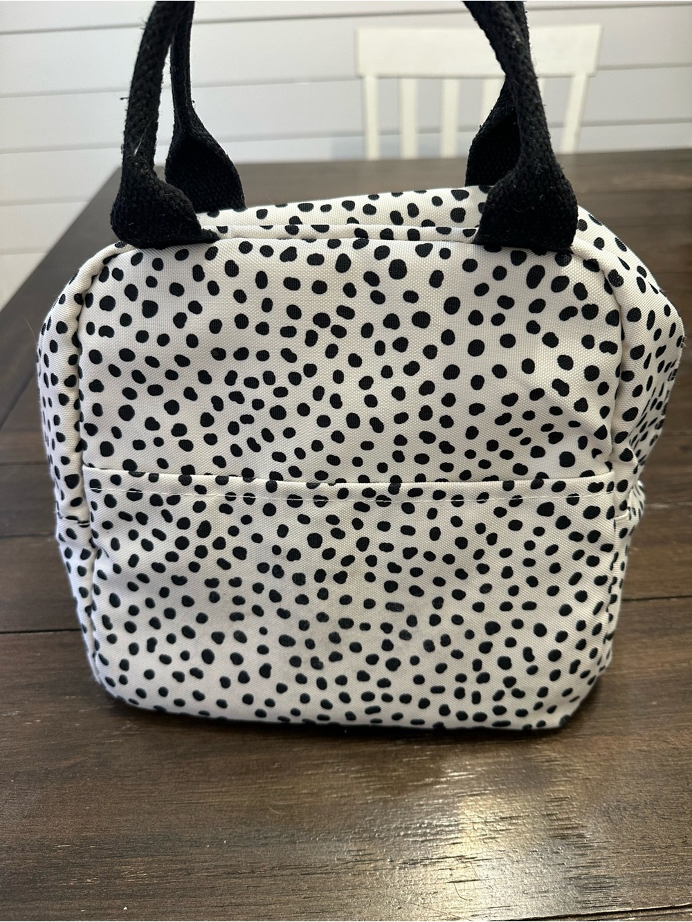 Black & White Spot Print Lunch Tote Bag - Women